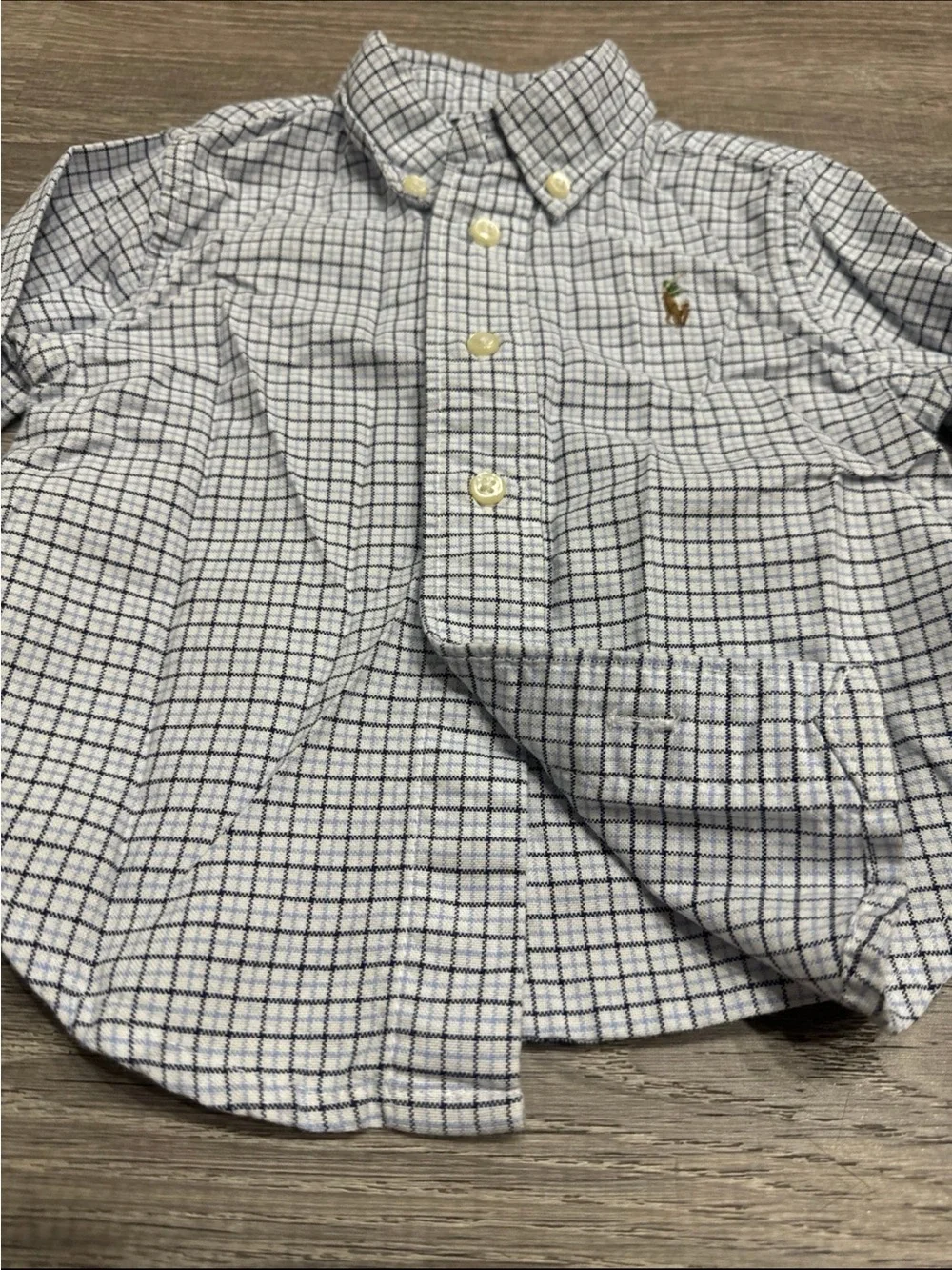 Ralph Lauren Boys Plaid Button-Down Shirt in White and Navy